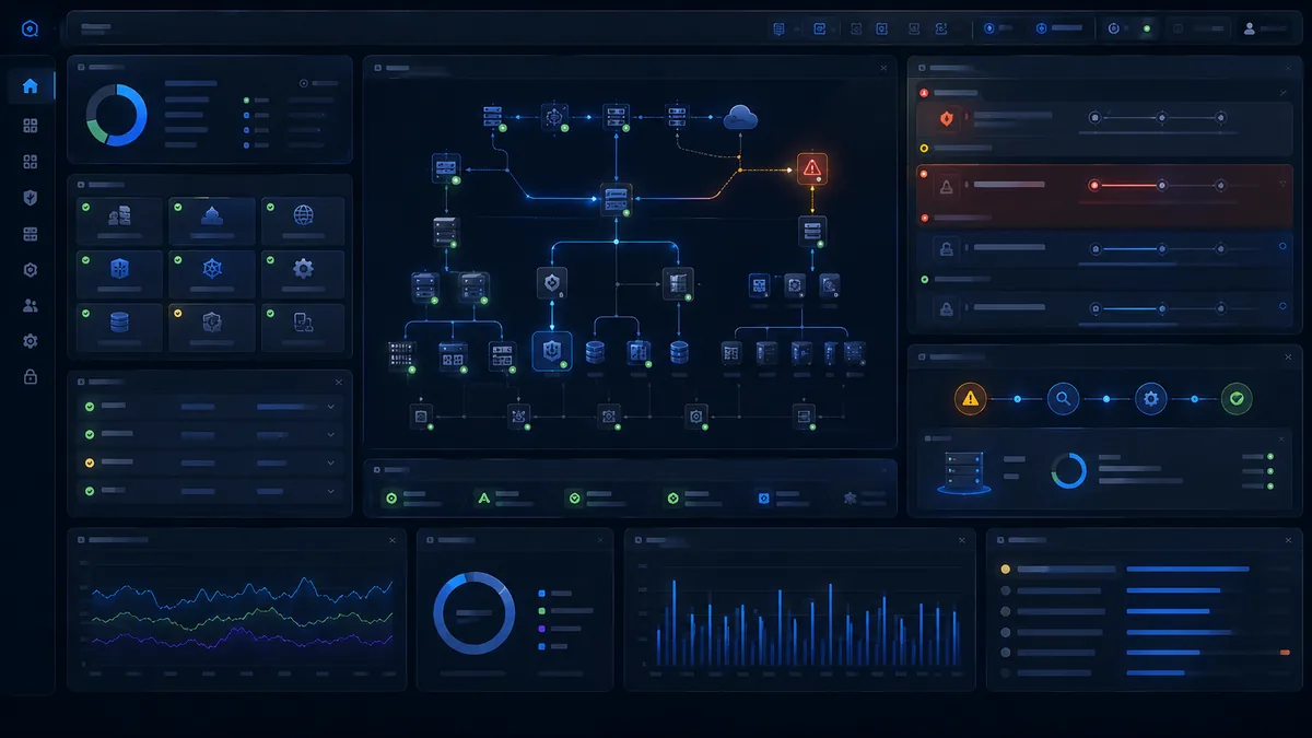 Managed services operations view showing continuous infrastructure monitoring, service health, and a single detected issue tracked through to remediation.